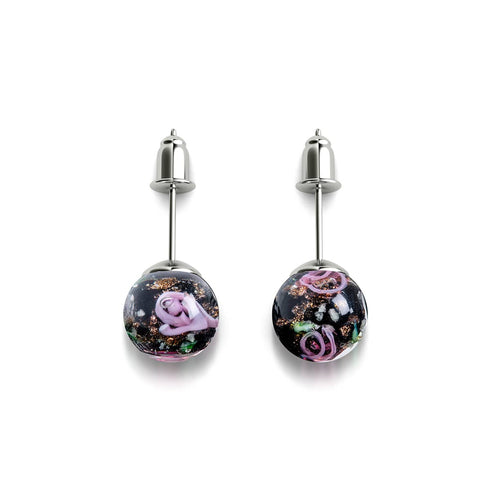 Verzauberte Rose | 925er Sterlingsilber | Glühwürmchen-Glas-Ohrstecker
